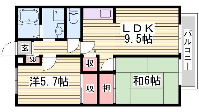 JAサンガーデン高柳(2LDK/2階)の間取り写真