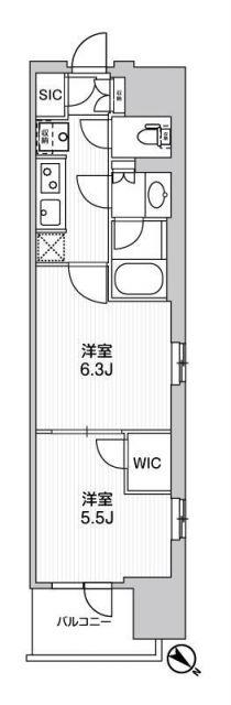 WORVE横浜伊勢佐木町(2K/9階)の間取り写真