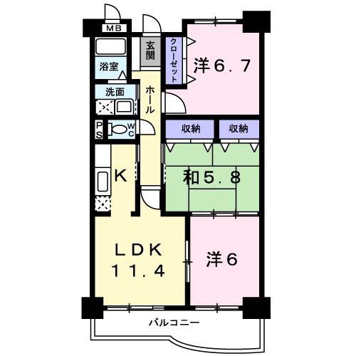 グランデ城南(3LDK/2階)の間取り写真