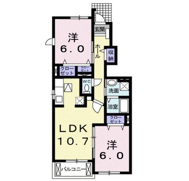 フェールII(2LDK/1階)の間取り写真