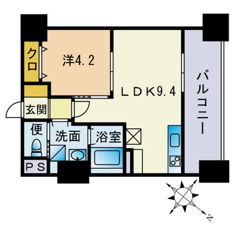 ビエラコート博多駅前(1LDK/5階)の間取り写真