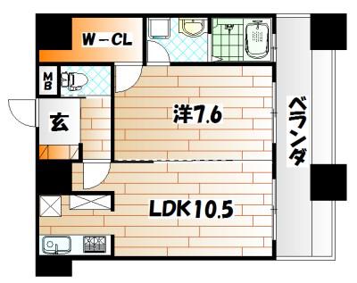 MOJI MID AIR(1LDK/4階)の間取り写真