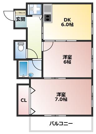 高城ビル(2DK/4階)の間取り写真