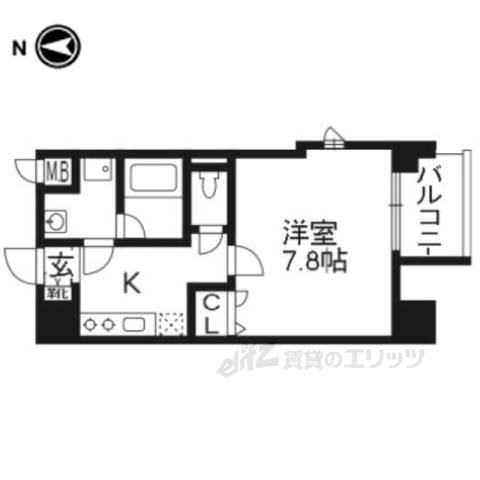 ベラジオ五条堀川Ⅲ(1K/6階)の間取り写真