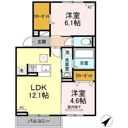 エレガントII(2LDK/1階)の間取り写真