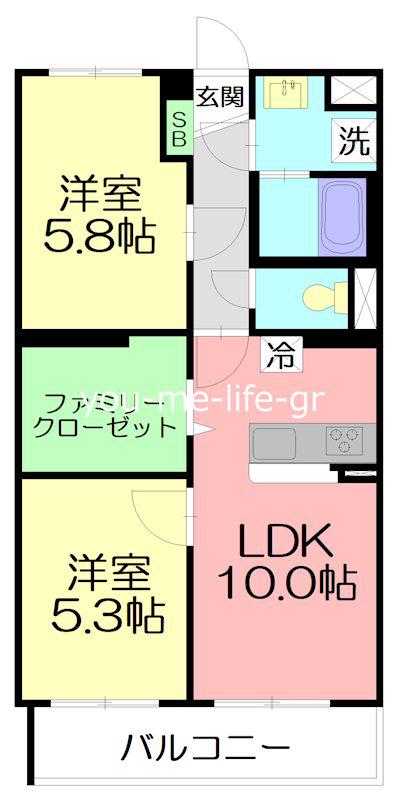 ジュヌ・プリーモ(2LDK/2階)の間取り写真
