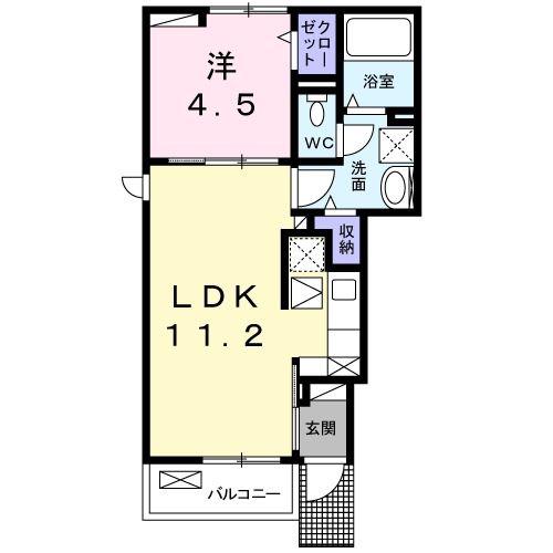 ベルコロレVII A(1LDK/1階)の間取り写真