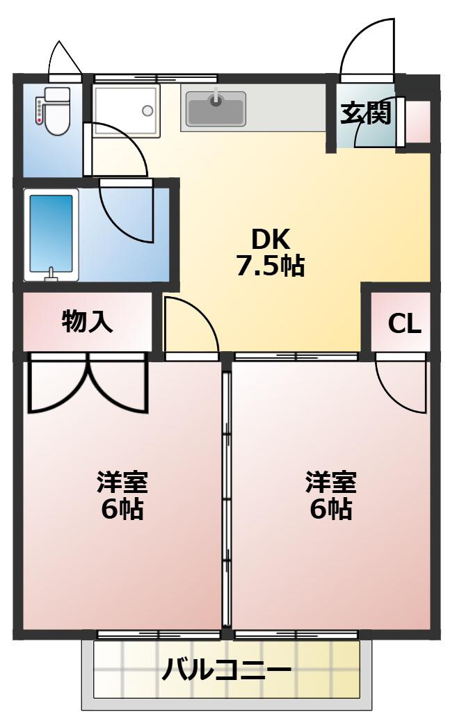 ハピネスAUNI(2DK/1階)の間取り写真