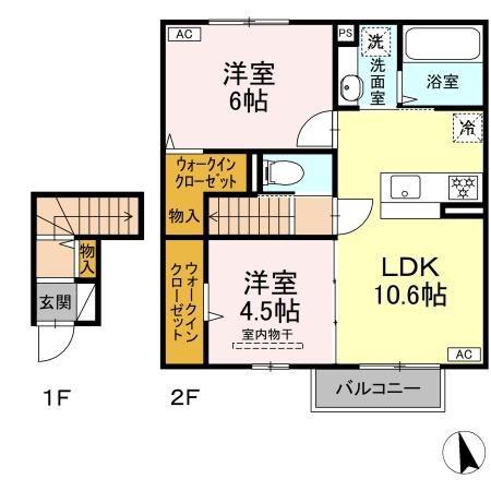 トリシア エンテレイア(2LDK/2階)の間取り写真