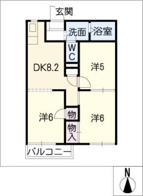 レークヒルB(3DK/2階)の間取り写真