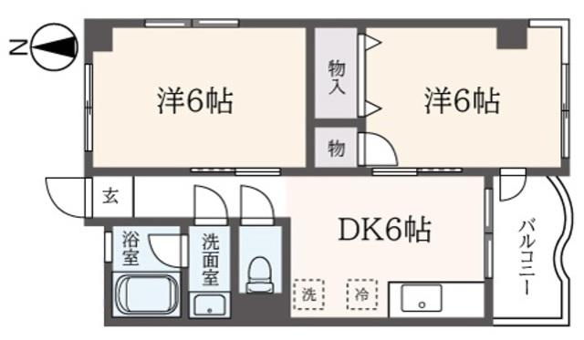 グレイシャスホビテーション(2DK/4階)の間取り写真