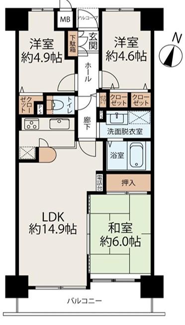 クローバーハイツ南花台(3LDK/2階)の間取り写真
