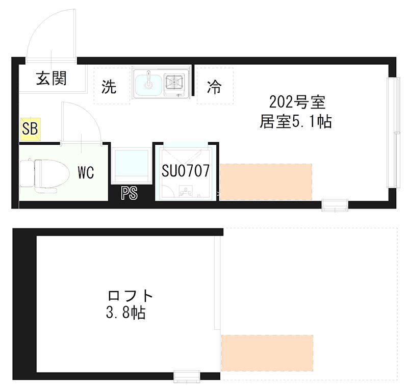 ハーモニーテラス北千住F(ワンルーム/2階)の間取り写真