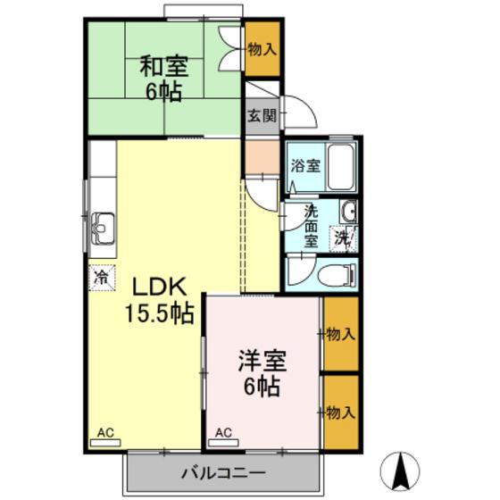 ドミール土井B棟(2LDK/2階)の間取り写真