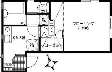 ブライトコートソラ(1K/2階)の間取り写真