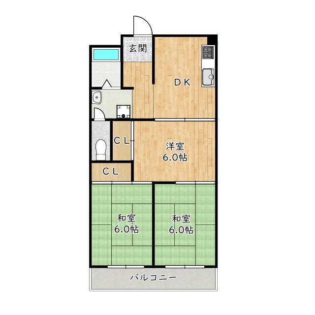 北野田大発マンションB棟(3DK/4階)の間取り写真