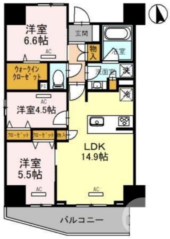 グランドポー(3LDK/7階)の間取り写真