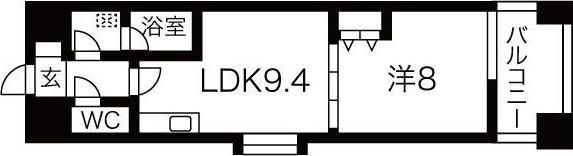 アレクシード晩翠通(1LDK/9階)の間取り写真