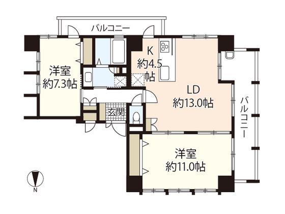 ハウスバーンフリート宇品西参番館(2LDK/9階)の間取り写真