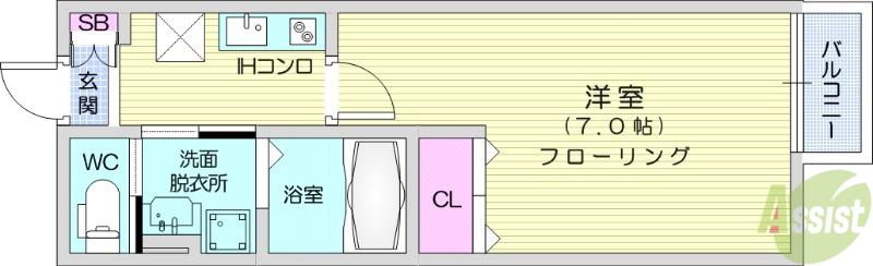 GRAND TERRACE長町南1(1K/2階)の間取り写真