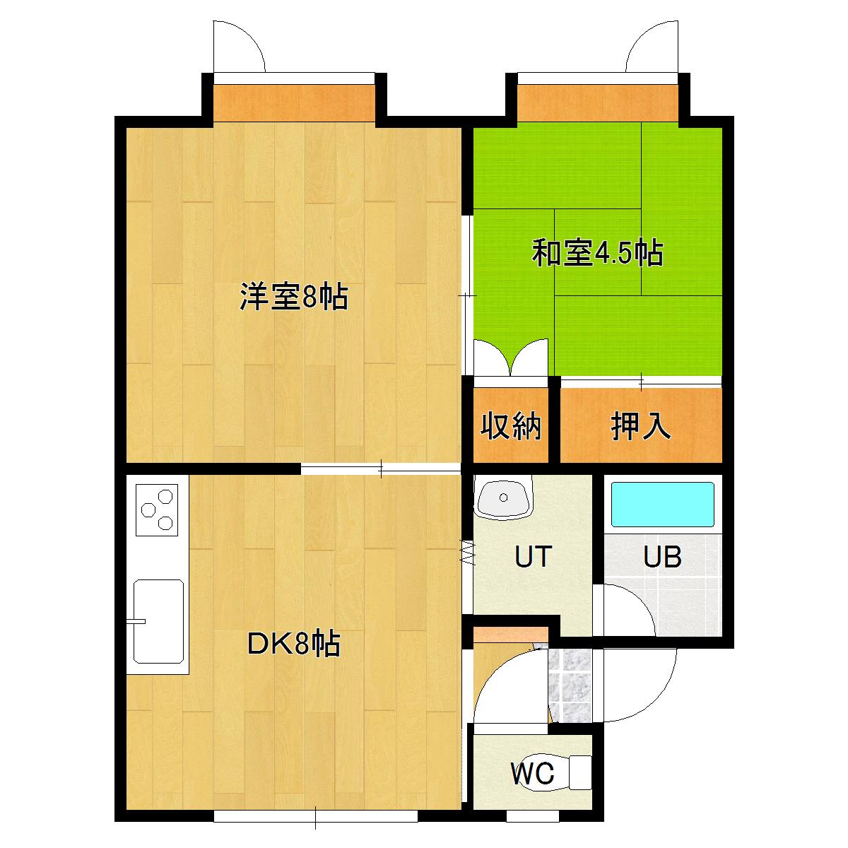 華奈ハイツ(2DK/2階)の間取り写真