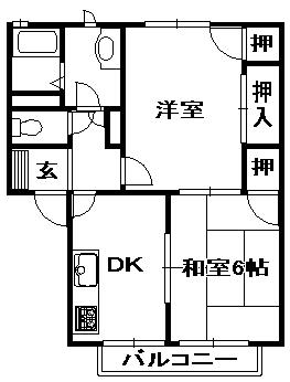 ボンジョルノ北六甲(2DK/2階)の間取り写真