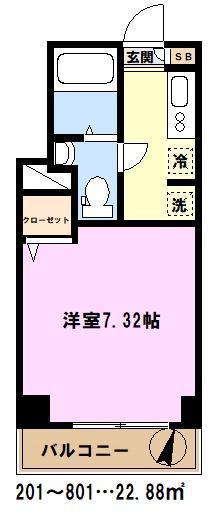 アルファコート西川口26(1K/8階)の間取り写真