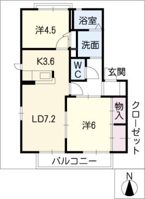 グリーンヒル京町(2LDK/2階)の間取り写真