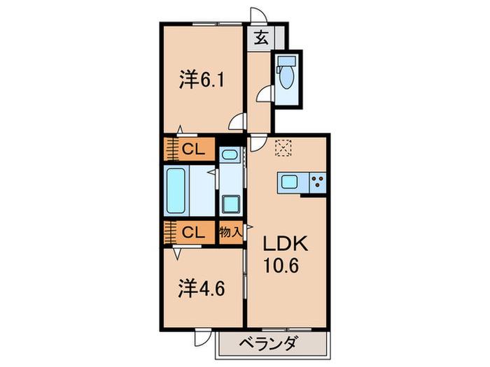 クローバー富士2号館(2LDK/1階)の間取り写真