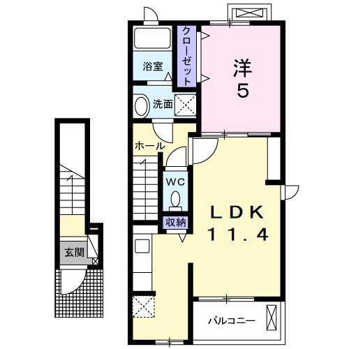 リバーコート II(1LDK/2階)の間取り写真