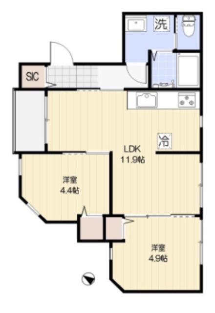 アルカディア西大井(2LDK/2階)の間取り写真