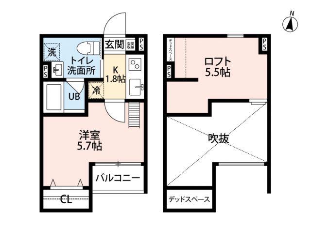 メゾンブラン北野田(1K/2階)の間取り写真