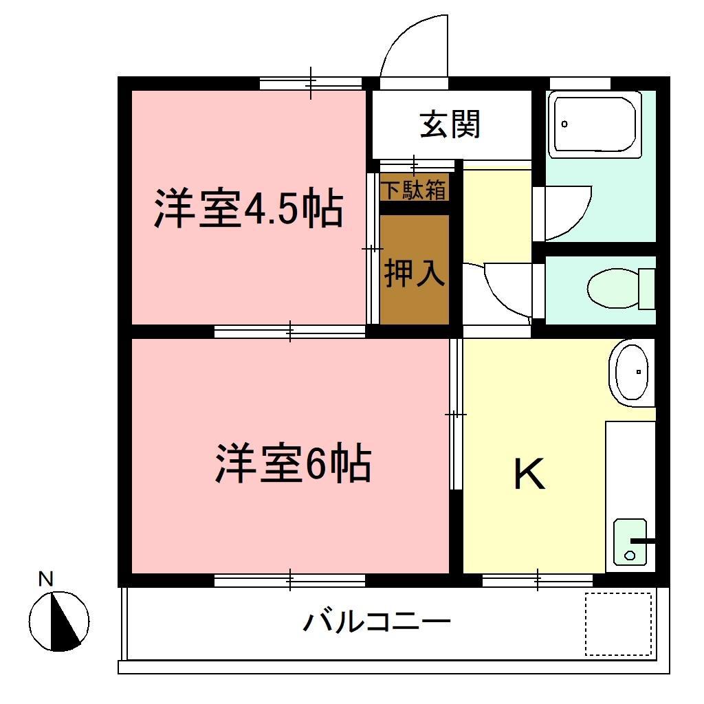 クリタハイツB棟(2DK/1階)の間取り写真