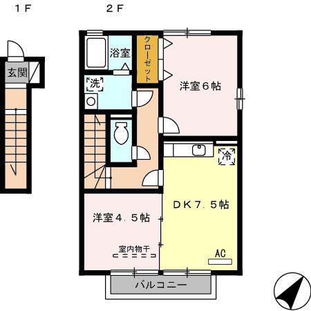 トロンルミネ(2DK/2階)の間取り写真