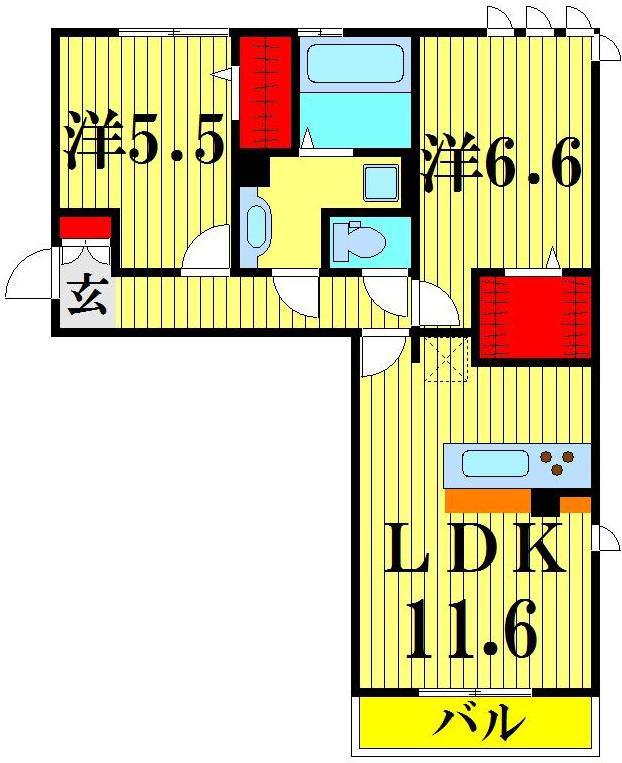 ロイジェントパークスレイクタウンIIIH(2LDK/1階)の間取り写真