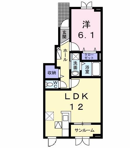 エテルノ優美D(1LDK/1階)の間取り写真