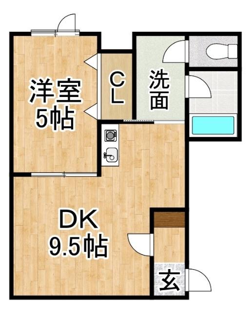 ハピネスタウン(1DK/1階)の間取り写真