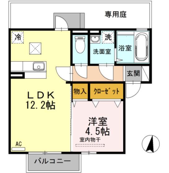 D-ROOM古国府(1LDK/1階)の間取り写真