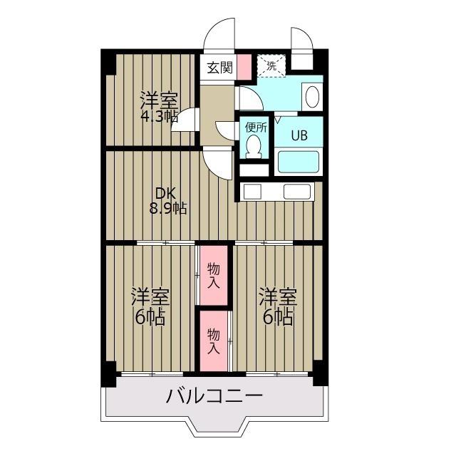 アザレアマンション(3DK/4階)の間取り写真