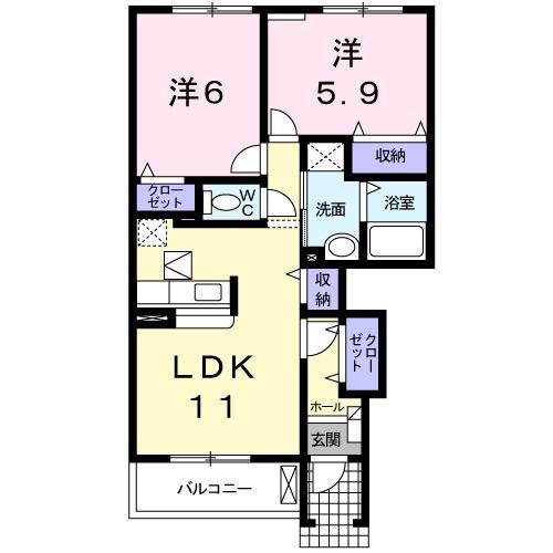 キングダムE(2LDK/1階)の間取り写真