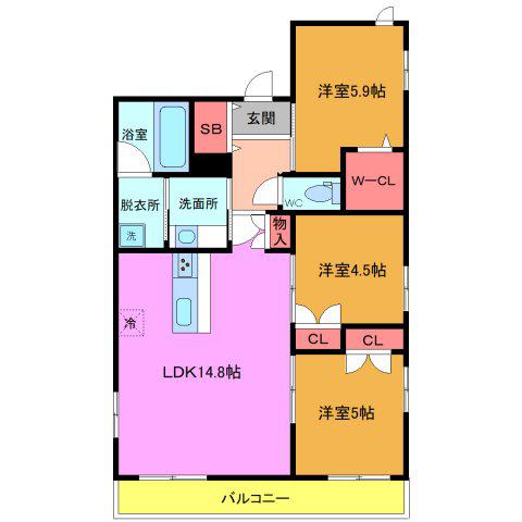 KIHACHI イースト(3LDK/2階)の間取り写真