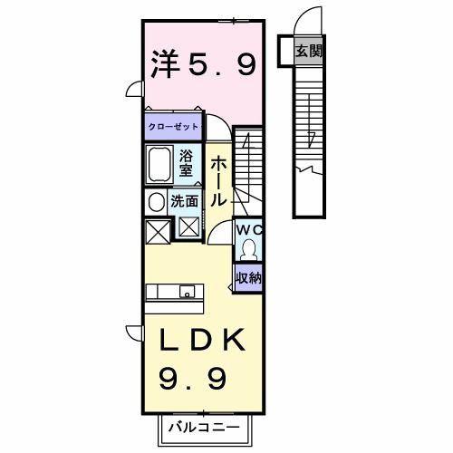ジャン・アヴニールD棟(1LDK/2階)の間取り写真