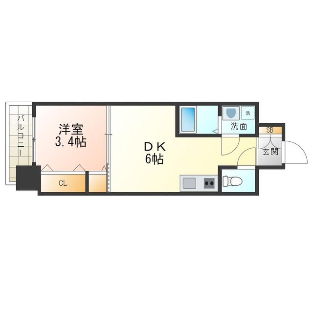 SOAR堺綾之町(1DK/6階)の間取り写真
