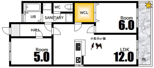 バリュービル観音(2LDK/10階)の間取り写真