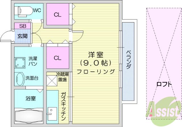 ロジワール2(1K/1階)の間取り写真