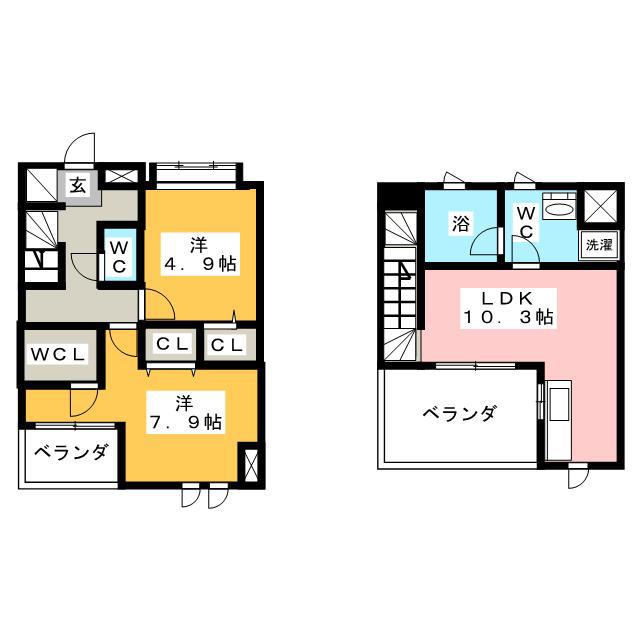 ザ レギャン 1号棟(2LDK/2階)の間取り写真