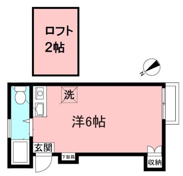 クレセントハイツB号館(ワンルーム/2階)の間取り写真