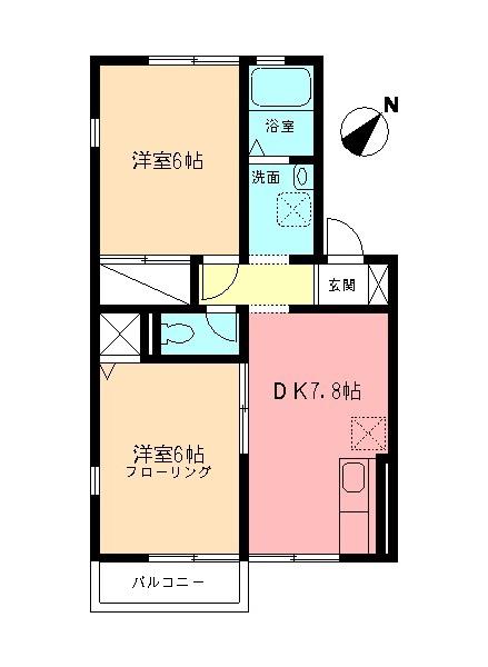 ヴァンベール湘南A(2DK/2階)の間取り写真
