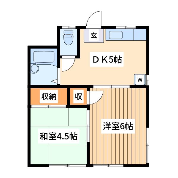 ライトハウスA(2K/1階)の間取り写真