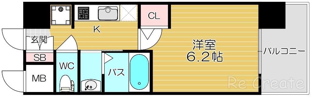 エステムコート難波VIIビヨンド(1K/12階)の間取り写真